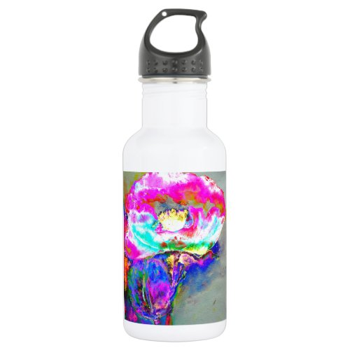 Pink  Poppy watercolor floral painting Stainless Steel Water Bottle