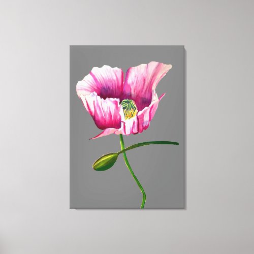 Pink Poppy watercolor flower pretty art Canvas Print