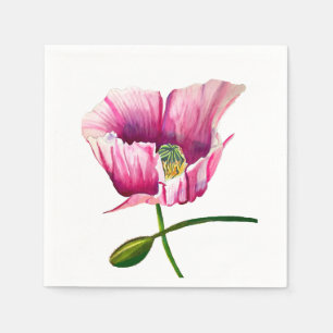 Pink Poppy watercolor flower pretty art Napkins