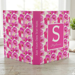 Pink Poppy Wedding Planning Floral Monogram 3 Ring Binder