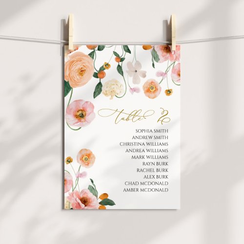 Pink Poppy Wedding Table Number 2 Seating Chart
