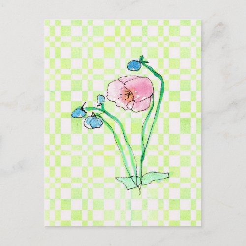 Pink Poppy Wildflower Watercolor Flower Art Postcard