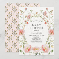 Pink Poppy Wildflowers Butterfly Baby Shower