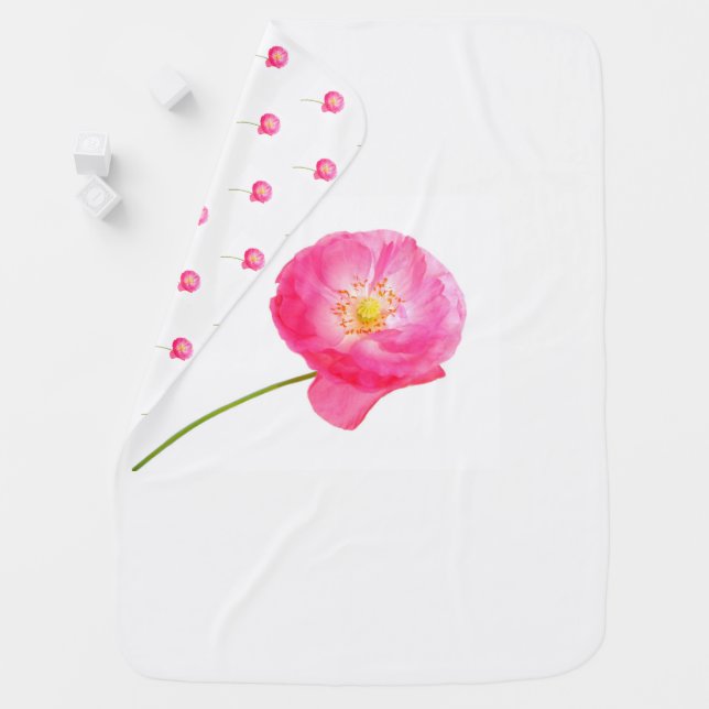 pink poppy with stem baby blanket (In Situ)