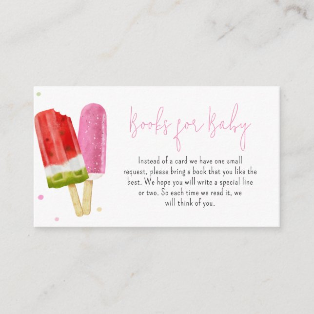 Pink Popsicle Baby Shower Books for Baby Enclosure Card (Front)