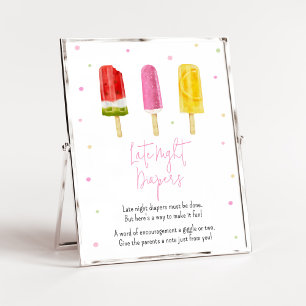 Pink Popsicle Baby Shower Late Night Diapers Poster