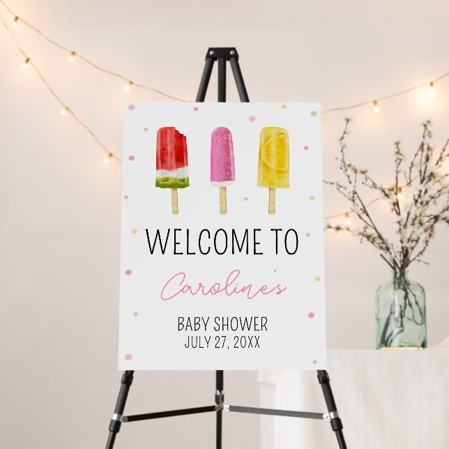 Pink Popsicle Baby Shower Welcome Sign (In Situ (Stand))