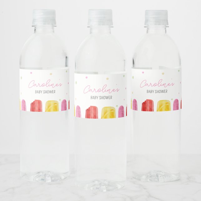 Pink Popsicle Baby Shower Welcome Sign Water Bottle Label (Bottles)