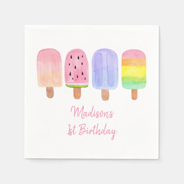 Pink Popsicle Birthday Napkins (Front)