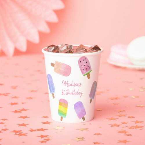 Pink Popsicle Birthday Paper Cups