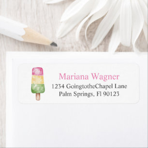 Pink Popsicle Birthday Party Return Address Label