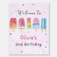 Pink Popsicle Ice Cream Birthday Welcome Sign