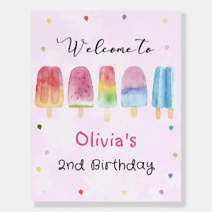 Pink Popsicle Ice Cream Birthday Welcome Sign