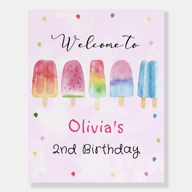 Pink Popsicle Ice Cream Birthday Welcome Sign (Front)