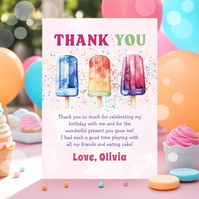 Pink Popsicle Ice Cream Girl Thank You Card (Creator Uploaded)