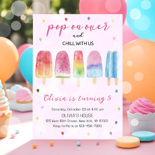 Pink Popsicle Ice Cream Pop On Over Birthday Party Invitation