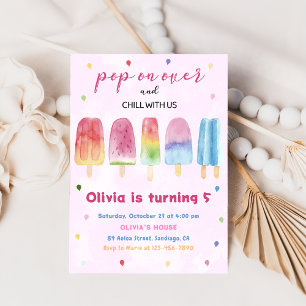 Pink Popsicle Ice Cream Pop On Over Birthday Party Invitation