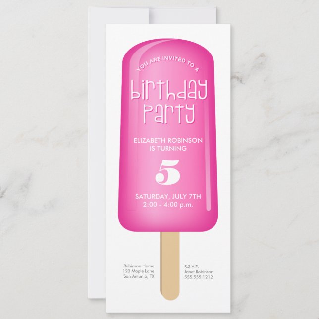 Pink Popsicle Invitation (Front)