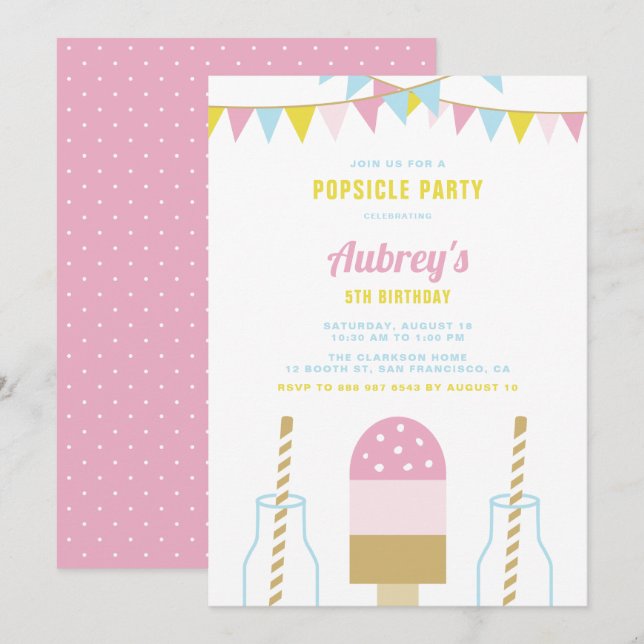 Pink Popsicle Party | Summer Birthday Invitation (Front/Back)