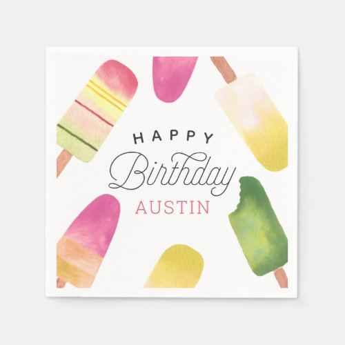 Pink Popsicle Personalized Kids Birthday Party Napkins