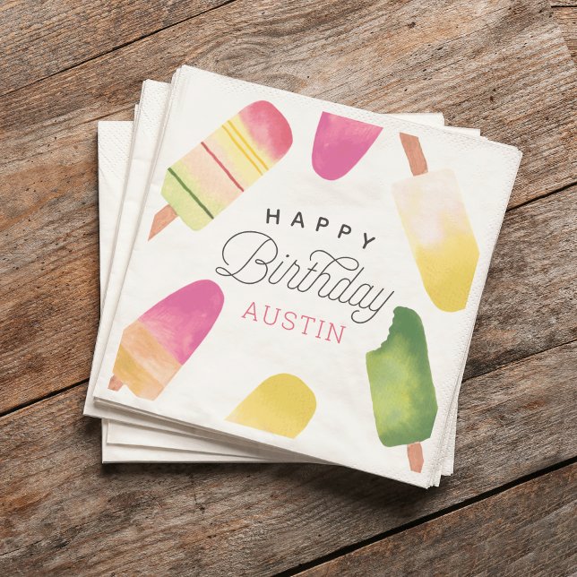 Pink Popsicle Personalized Kids Birthday Party Napkins (Creator Uploaded)