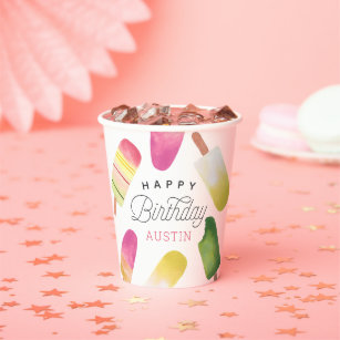 Pink Popsicle Personalized Kids Birthday Party Paper Cups