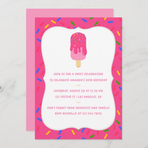 Pink Popsicle Summer Birthday Party Invitation