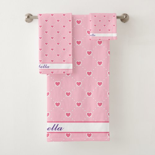 Pink Popular Heart Valentines Day Collection Bath Towel Set