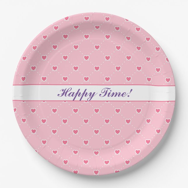 Pink Popular Heart Valentines Day Collection Paper Plates (Front)