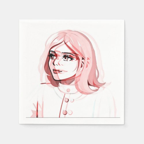 Pink Portrait Childhood Napkin
