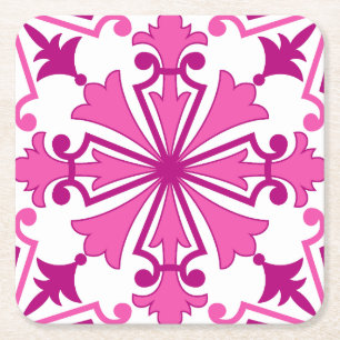 Pink Portuguese Tile Paper Coaster