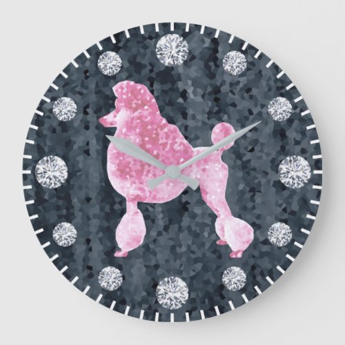 Pink Posh Poodle Diamond Dog Hour Large Clock