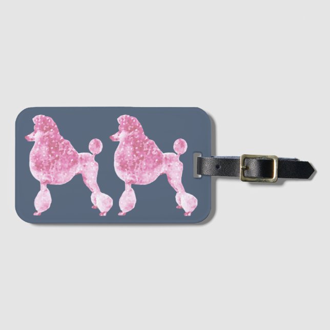 Pink Posh Poodle Night Gray Luggage Tag (Front Horizontal)