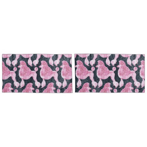 Pink Posh Poodle Night Gray Pillow Case