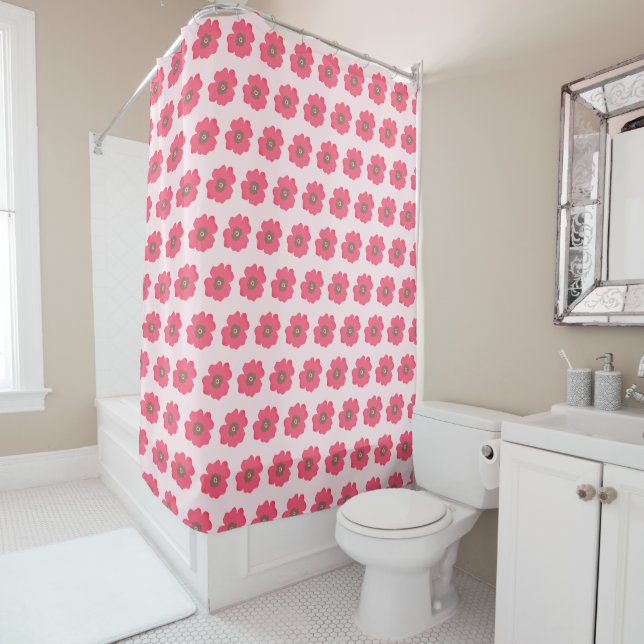 Pink Posies Pattern Shower Curtain (In Situ)