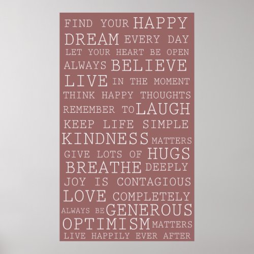 Pink Positive Thoughts Inspirational Words Poster