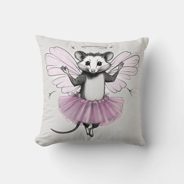 Pink Possum Pillow - Fairy Godmother Art (Front)