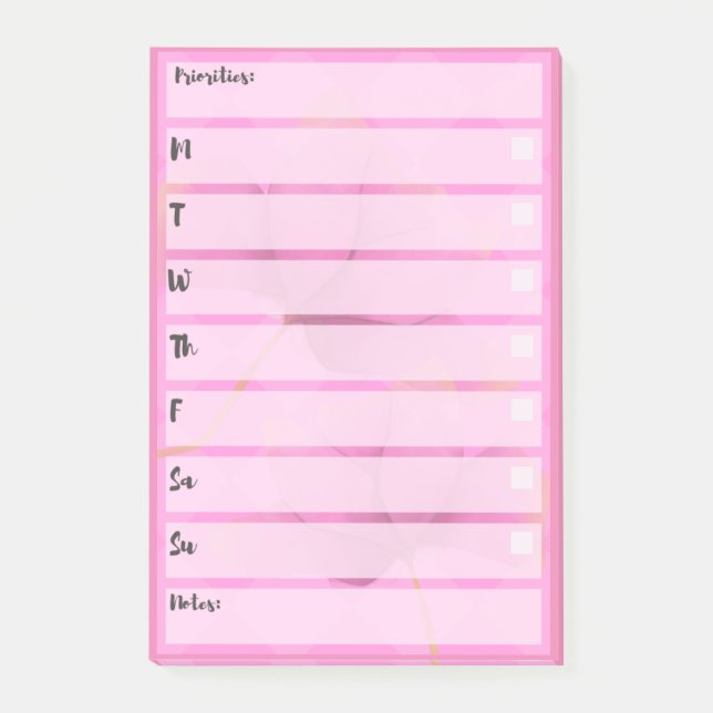 Pink Post-It Note Simple Weekly Planner (Front)
