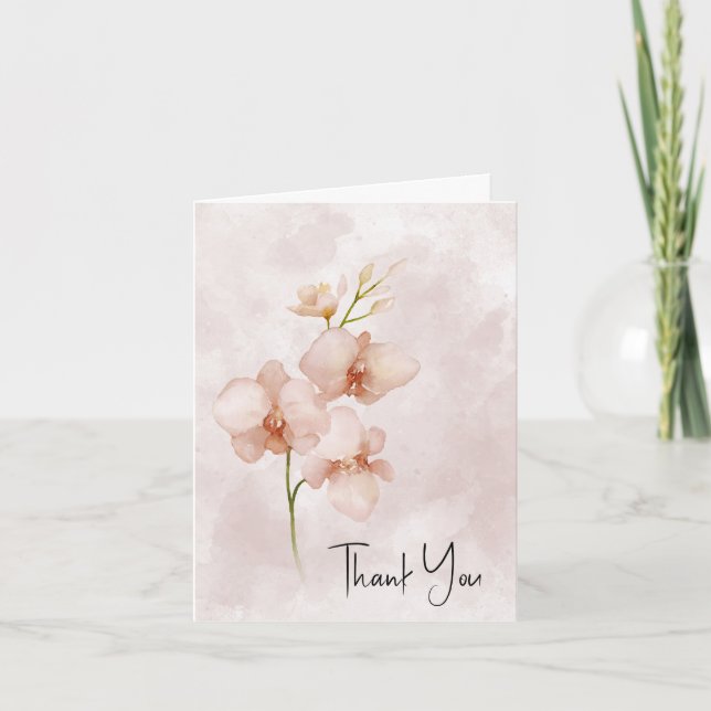 Pink Posy Watercolor Thank You  Card (Front)