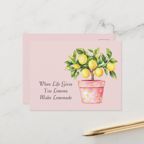 Pink Pot Yellow Make Lemonade Postcard