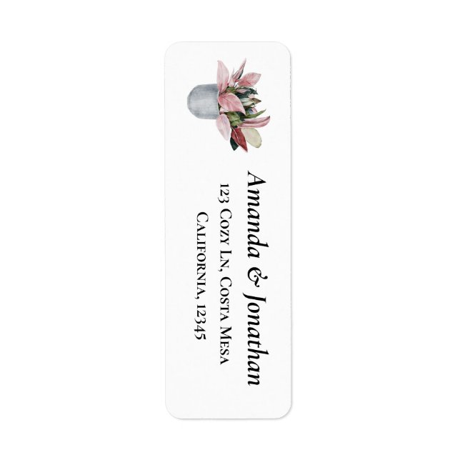 Pink Potted Plant Wedding Return Address Labels (Front)