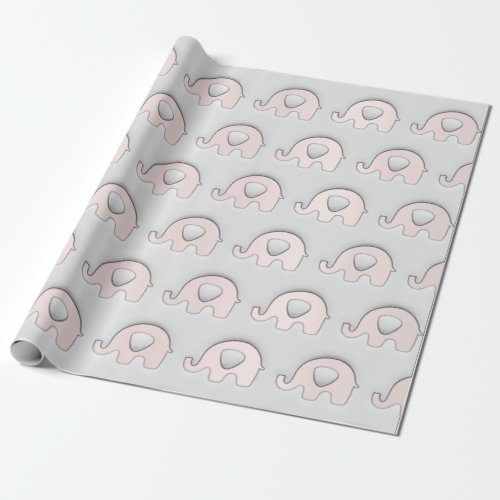 Pink Powder Girl Blue Pastel Grey 3D Elephants Wrapping Paper