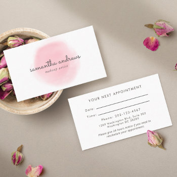 Pink Powder Puff Makeup Artist Appointment Business Card by MakingItMine at Zazzle