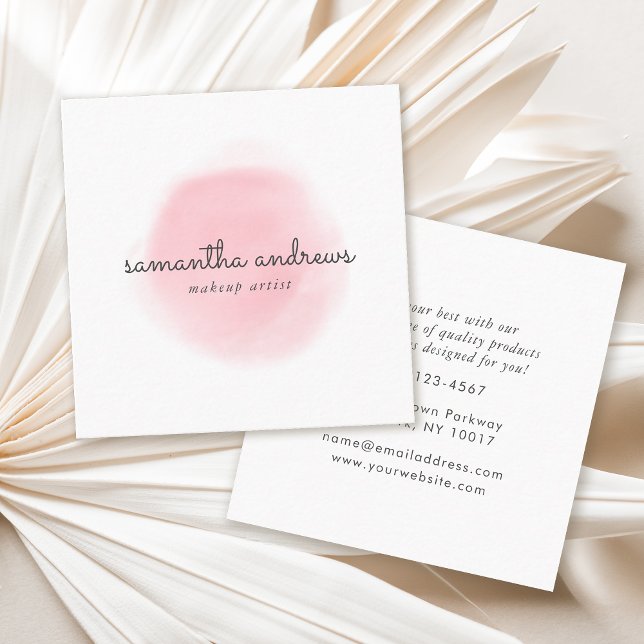 Pink Powder Puff Professional Makeup Artist Square Business Card (Creator Uploaded)