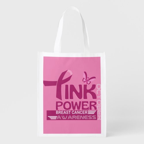 Pink Power_Breast Cancer Awareness Design Grocery Bag