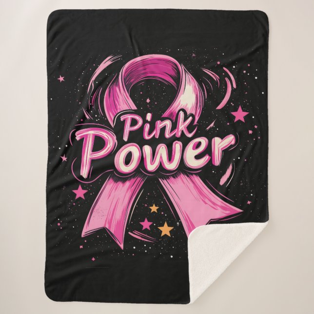 Pink Power Breast Cancer Awareness Sherpa Blanket (Front)