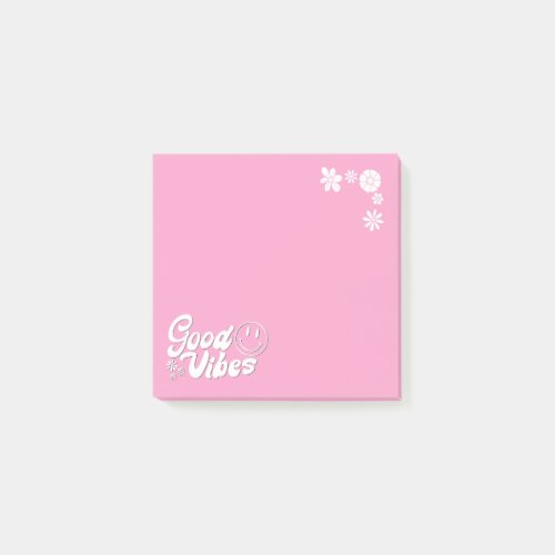 Pink Power Groovy 70s Style Good Vibes and Flower Post_it Notes