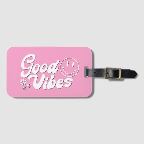 Pink Power Groovy 70s Style Good Vibes Luggage Tag