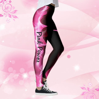 Pink Power Lightning Strike Ribbon Breast Cancer Leggings