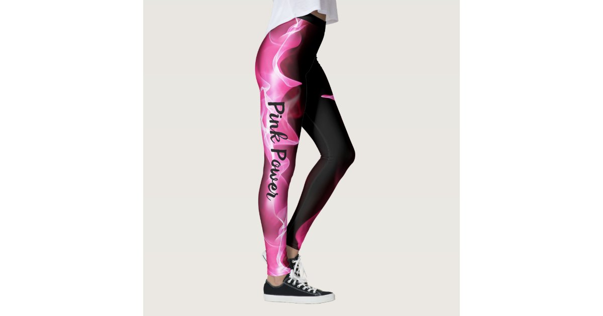 Pink Power Lightning Strike Ribbon Breast Cancer Leggings | Zazzle